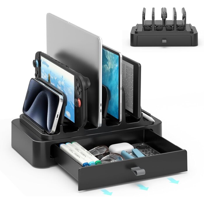 Vertikaler 6-in-1 Laptop-Ständer mit Schublade - Schwarz - bis zu 32% Rabatt