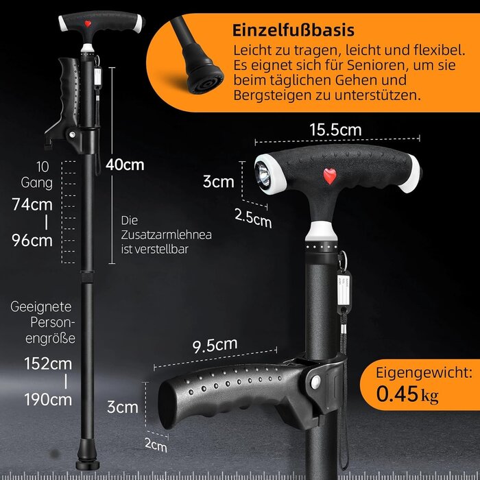 Multifunktions-Wandelstock mit LED & zweitem Griff - bis zu 33% günstiger