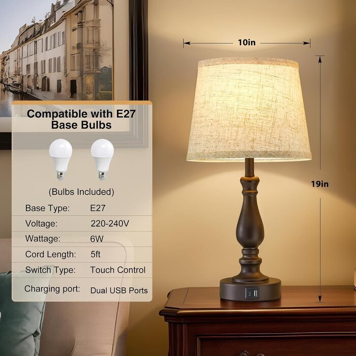 2er Set Nachttischlampen mit Touch-Dimmer & USB - bis zu 33% sparen