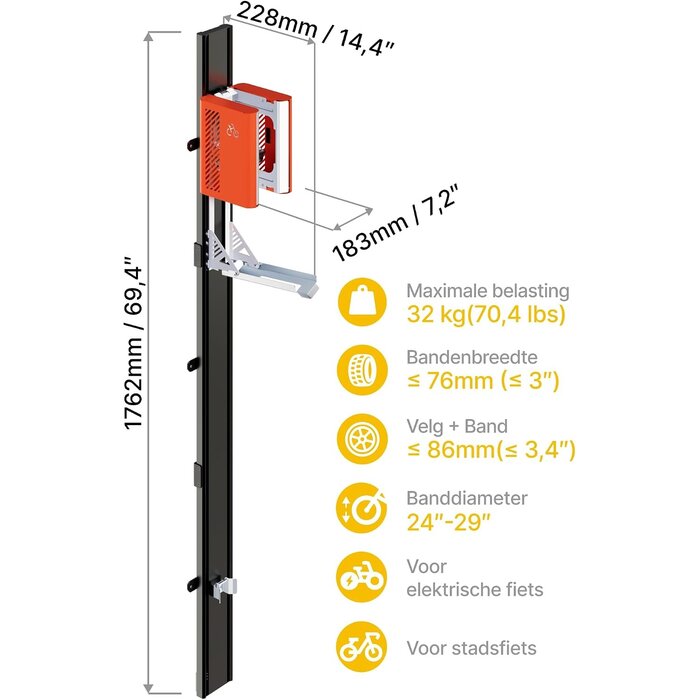 Vertikaler Fahrrad-Wandhalter, bis 32 kg, platzsparend - jetzt bis zu 30% Rabatt