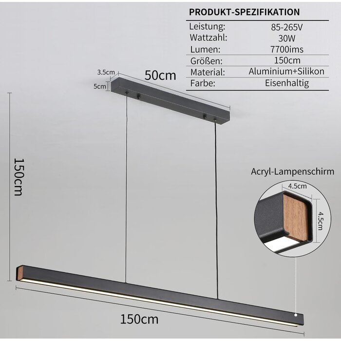 Dimmbare LED-Hängelampe 150 cm | Schwarz | Bis zu 35% Rabatt