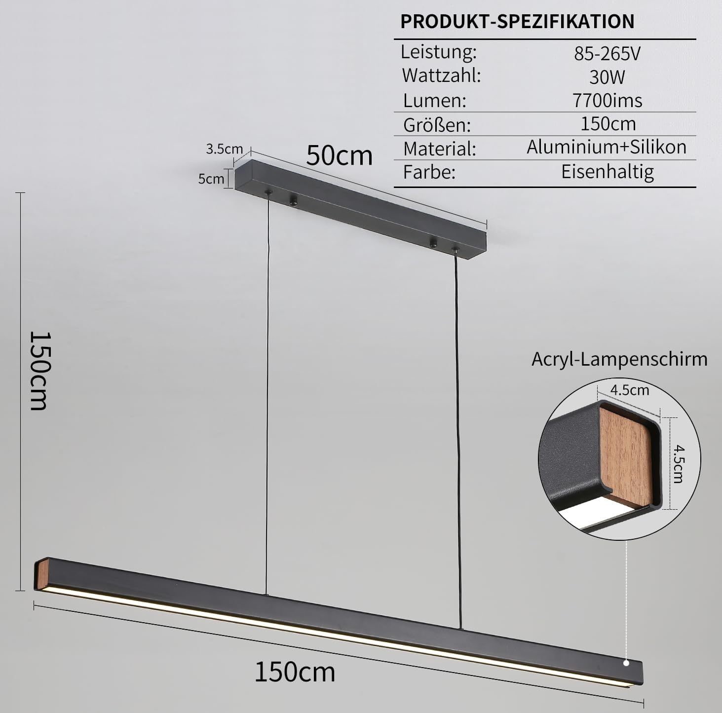 Dimmbare LED-Hängelampe 150 cm | Schwarz | Bis zu 35% Rabatt