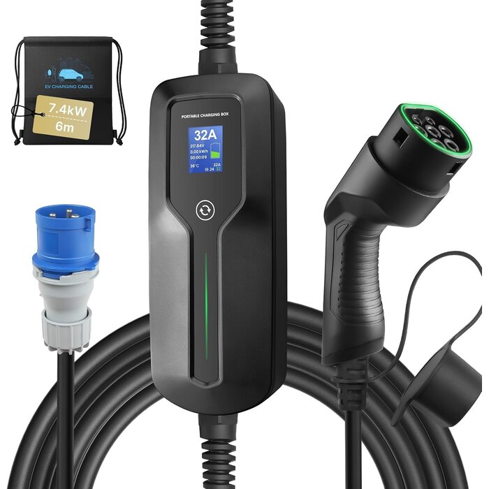 Tragbare EV-Ladestation Typ 2, 32A, 6m Kabel - bis zu 35% reduziert