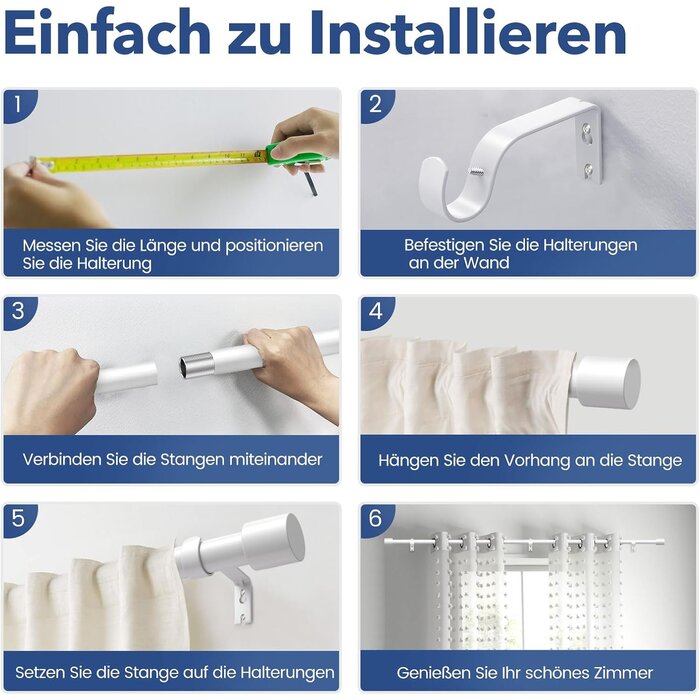 Verstellbare Gardinenstange 76-380 cm - Weiß - Outlet bis zu 27% reduziert