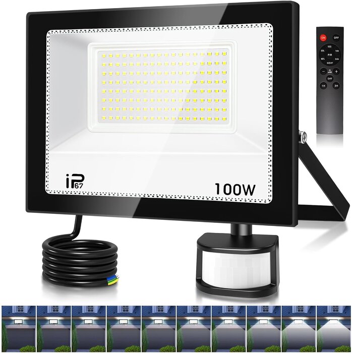 LED-Außenstrahler 100W, 10000 lm, IP67 mit Sensor - bis zu 33% günstiger