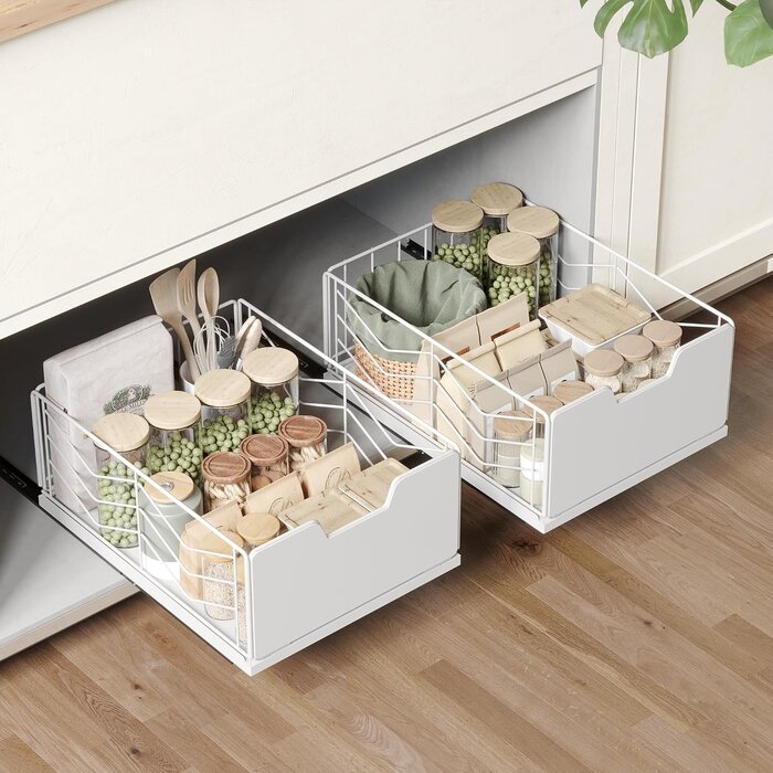 Ausziehbarer Schrankorganizer 2er-Set, 33-51 cm, schwarz - bis zu 34% Rabatt
