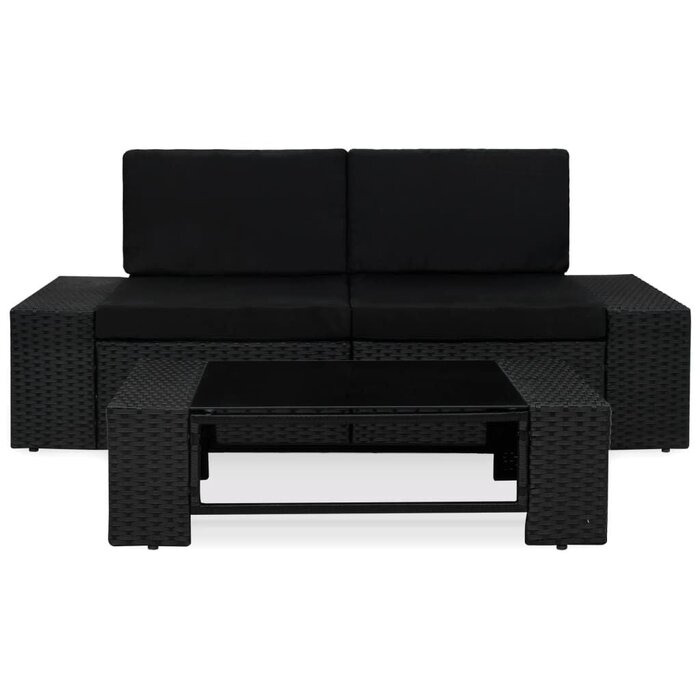 Vidaxl 3-tlg. Lounge-Set aus Polyrattan - Schwarz - Jetzt bis zu 35% günstiger