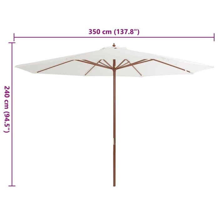 Vidaxl Großer Sonnenschirm 350 cm Sandweiß - Holzstock - bis zu 34% Rabatt