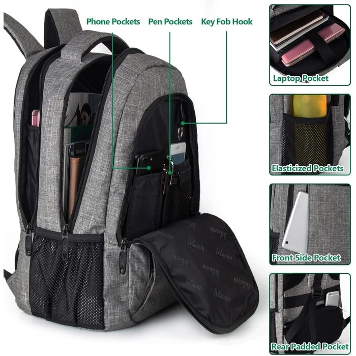 Laptop-Rucksack 15,6 Zoll, 32L, Diebstahlsicher, Grau - bis zu 27% Rabatt