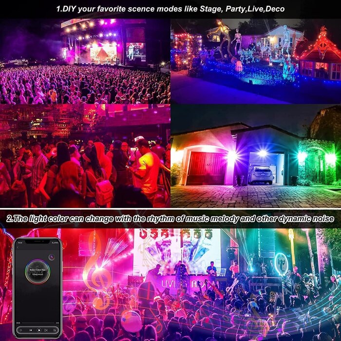 4er-Set LED-Außenstrahler 100W RGB mit App-Steuerung - bis zu 30% sparen