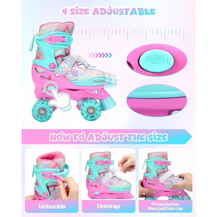 Sportneer Kinderskeelers mit leuchtenden Rollen & Set - Pink (XS 23-26) - bis zu 33% Rabatt