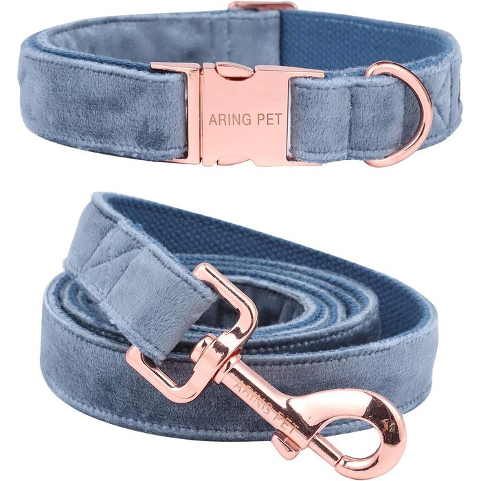 Elegantes Samt-Halsband & Leinen-Set, Größe L, Samtblau - bis zu 31% sparen