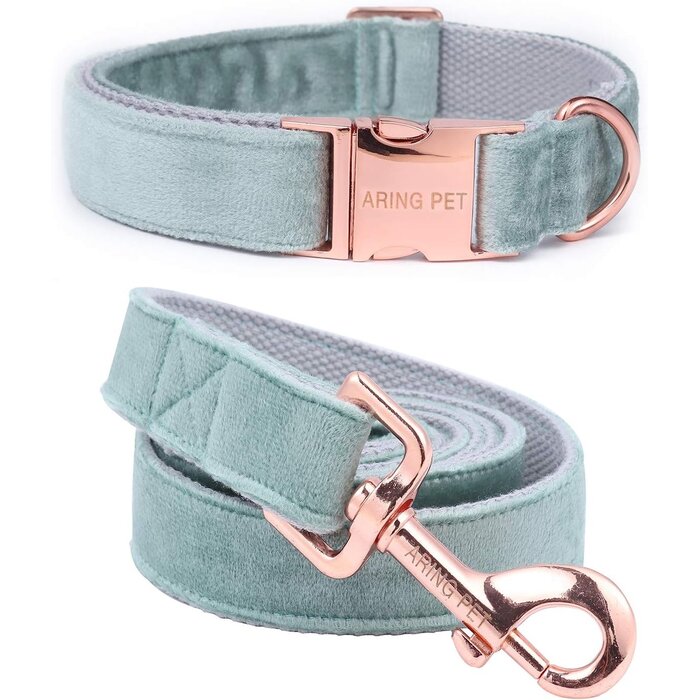 Elegantes Samt-Halsband & Leinen-Set, Größe L, Samtblau - bis zu 31% sparen