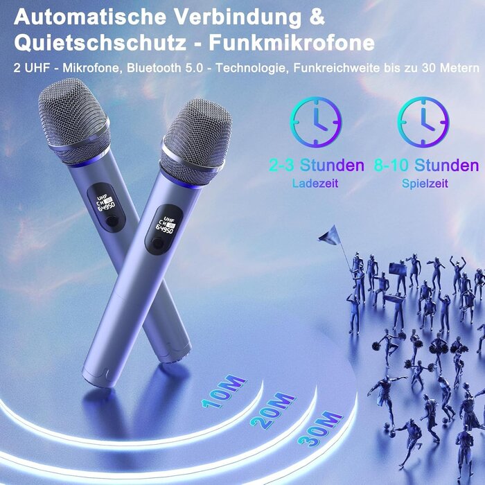 Tragbares Karaoke-System mit 2 Mikrofonen & RGB-Licht - bis zu 35% Rabatt