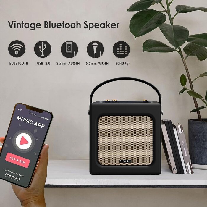 Retro Bluetooth Lautsprecher 20W - Schwarz/Gold - Outlet bis zu 28% Rabatt