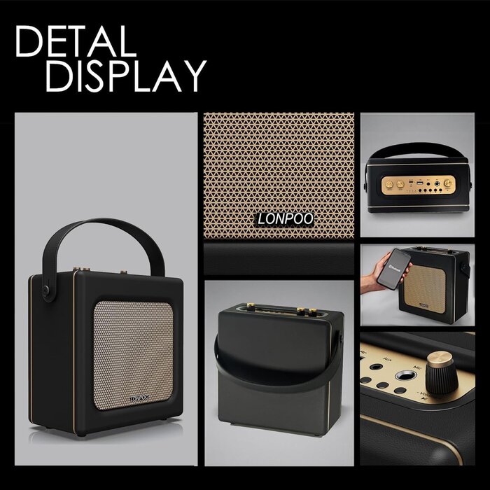Retro Bluetooth Lautsprecher 20W - Schwarz/Gold - Outlet bis zu 28% Rabatt