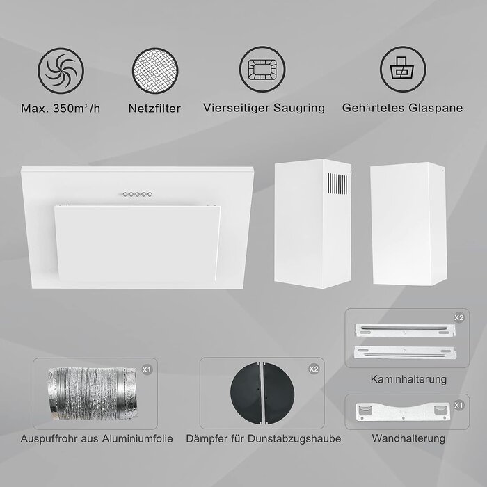 Wandabzugshaube 60 cm Weiß - Energieeffizient A++ - Bis zu 35% Rabatt