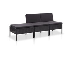 Vidaxl 3-tlg. Lounge-Set aus Poly-Rattan Schwarz - jetzt bis zu 49% Rabatt sparen