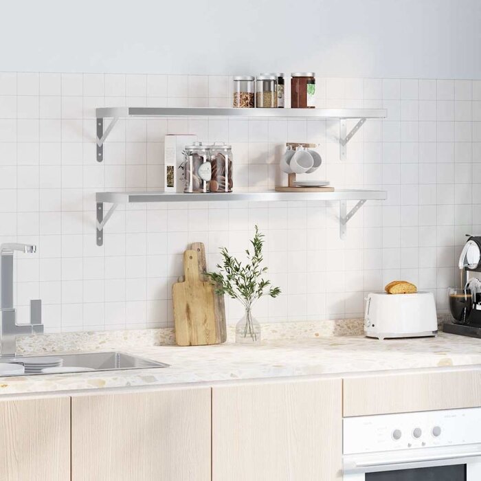 Vidaxl 2er Set Edelstahl Wandregale 100x30 cm - Silber - bis zu 34% sparen