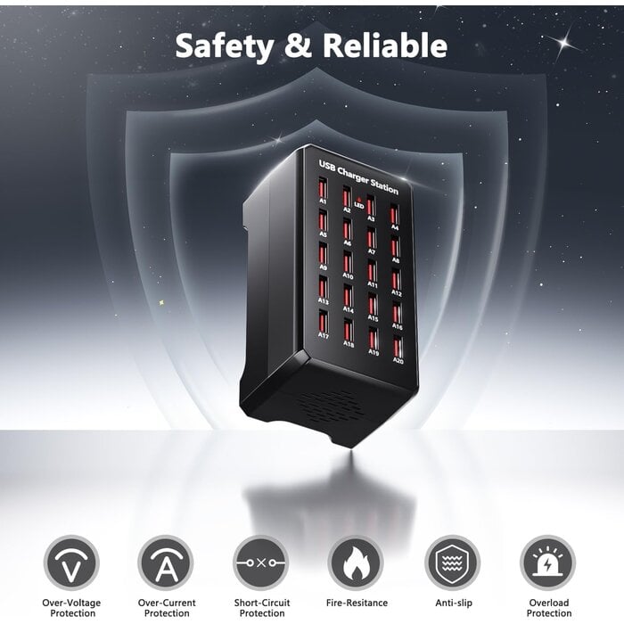 20-Port USB Ladestation 100W - Effizientes Multi-Ladegerät bis zu 32% günstiger