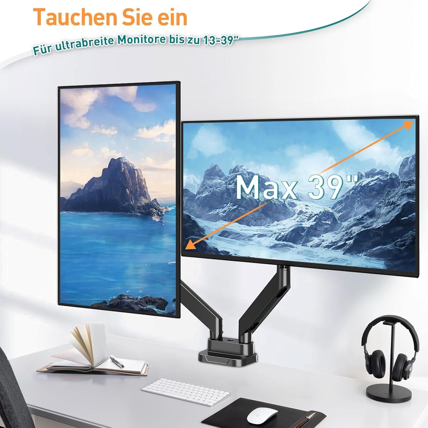 Monitorarm für 2 Monitore bis 39 Zoll - Gasfeder - bis zu 34% sparen