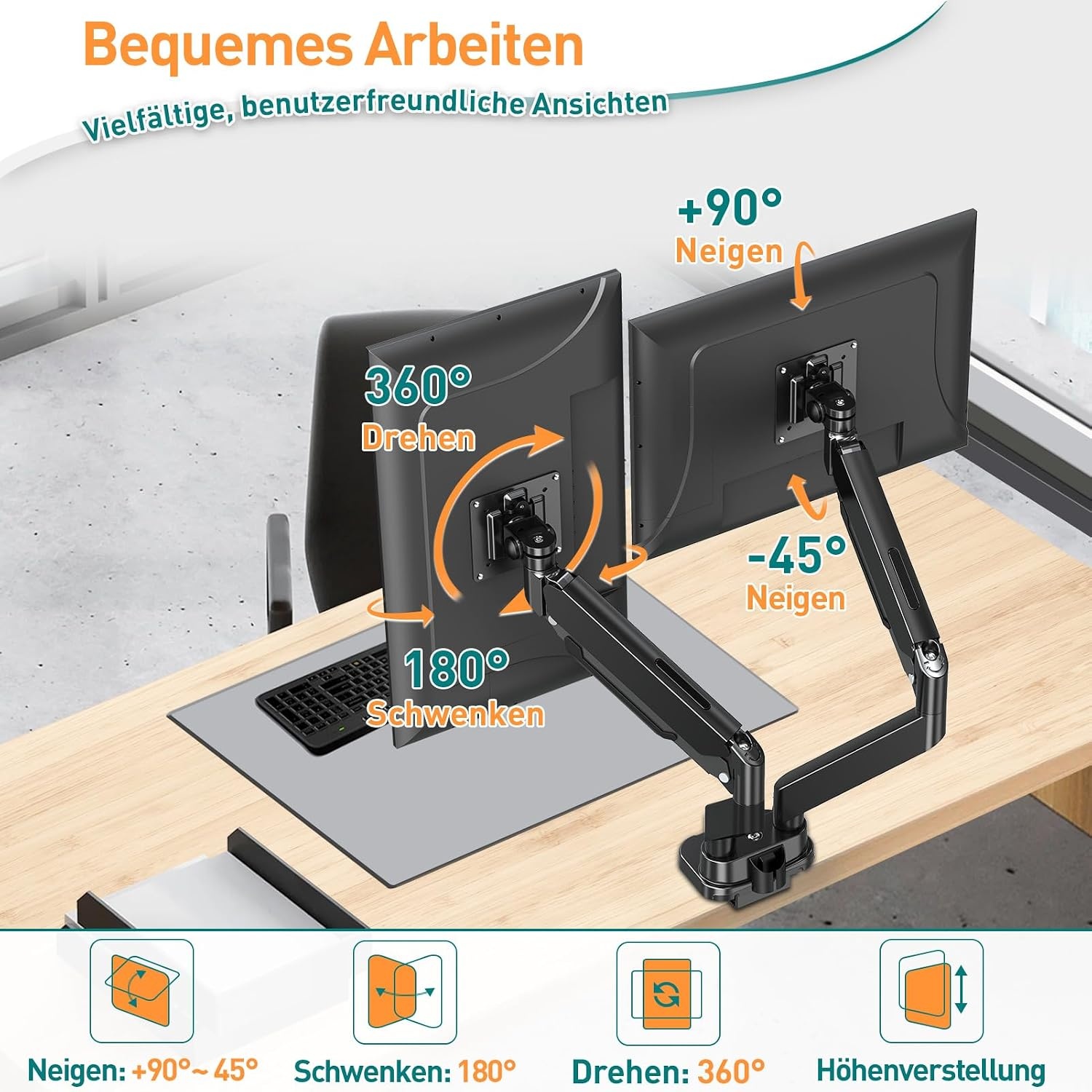 Monitorarm für 2 Monitore bis 39 Zoll - Gasfeder - bis zu 34% sparen