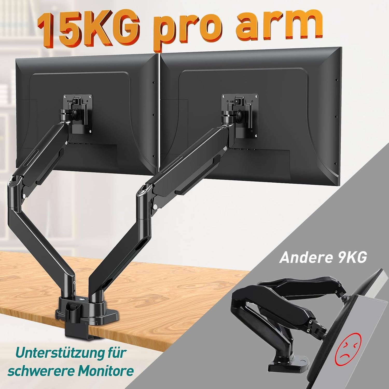 Monitorarm für 2 Monitore bis 39 Zoll - Gasfeder - bis zu 34% sparen