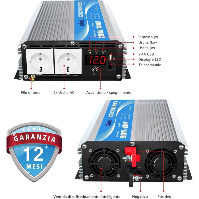 Spannungswandler 2000W 12V auf 230V mit Fernbedienung - bis zu 34% Rabatt