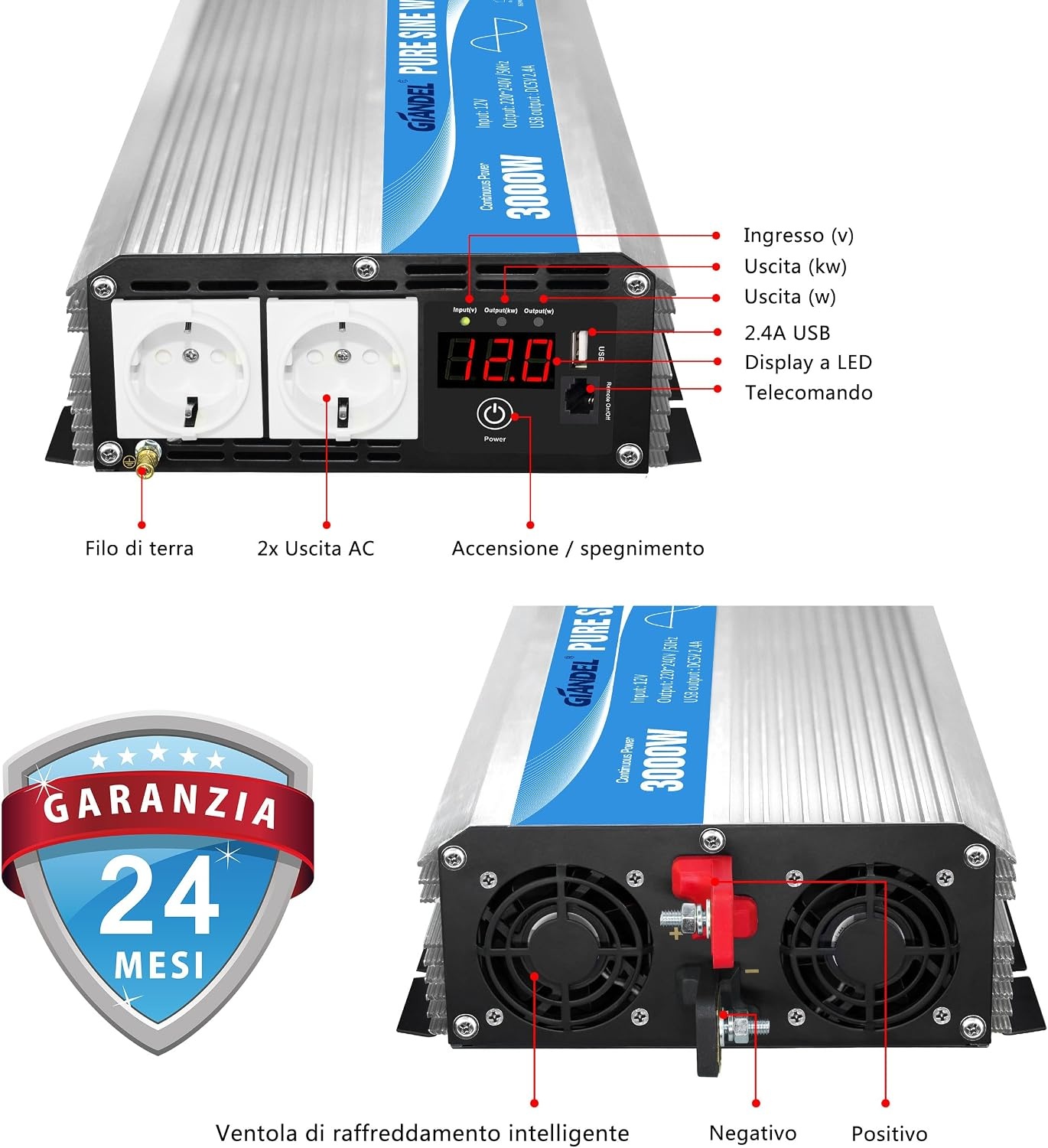 Reiner Sinus-Wechselrichter 3000W 12V auf 230V mit Fernbedienung - bis zu 35% Rabatt