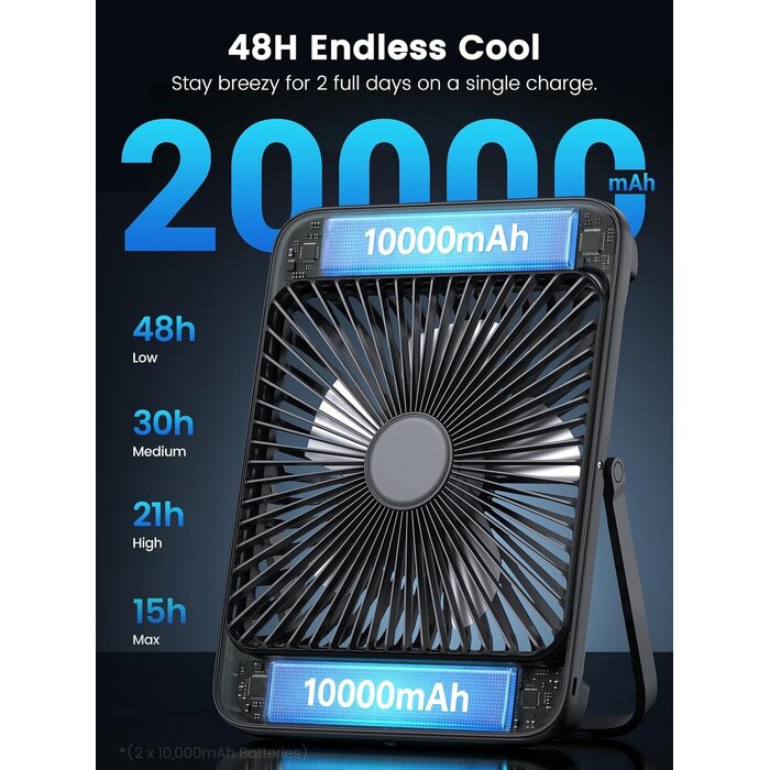 Tragbarer Camping-Ventilator 20.000 mAh mit LED - Bis zu 34% sparen
