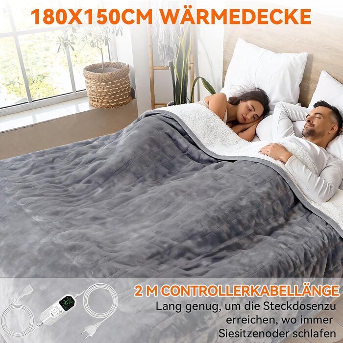Elektrische Heizdecke 180x150cm, Flanell, 8 Stufen - bis zu 31% sparen