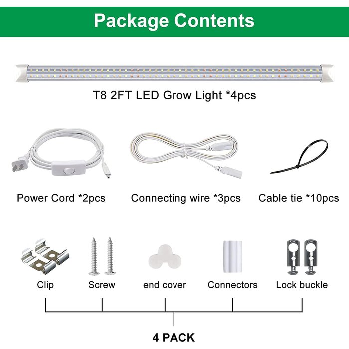 LED-Pflanzenlampe T8 Vollspektrum 60 cm 4er-Set - jetzt bis zu 33% sparen