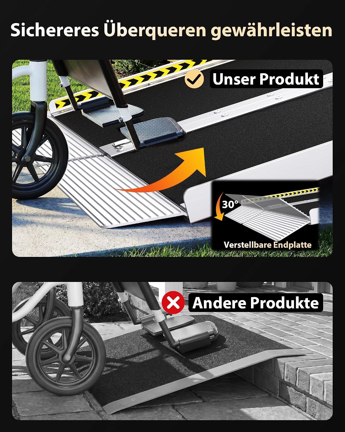 Klappbare Rollstuhlrampe 61 cm - Aluminium, belastbar bis 363 kg - bis zu 34% Rabatt