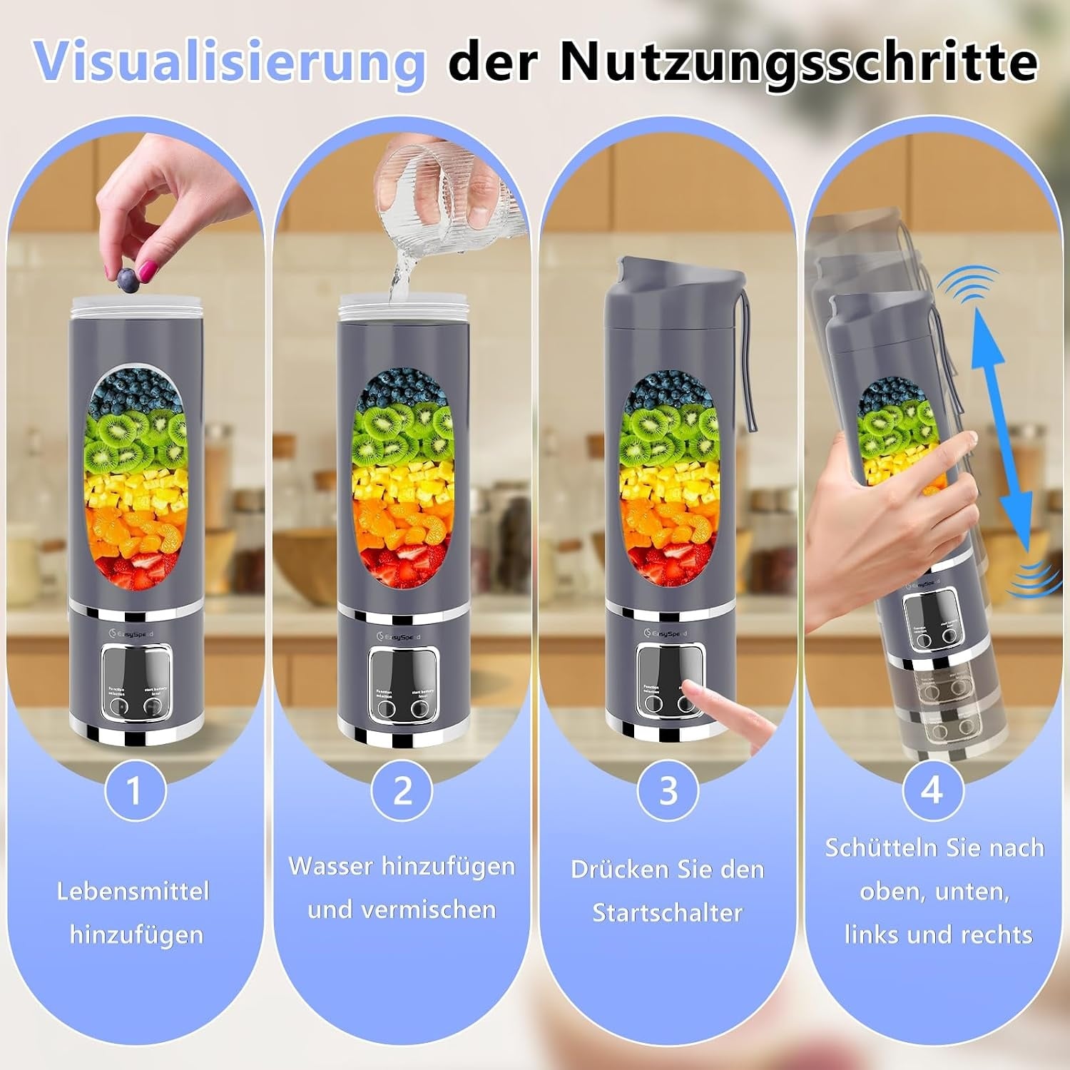 Tragbarer Mini-Mixer 450 ml - Blau | Outlet bis zu 26% reduziert