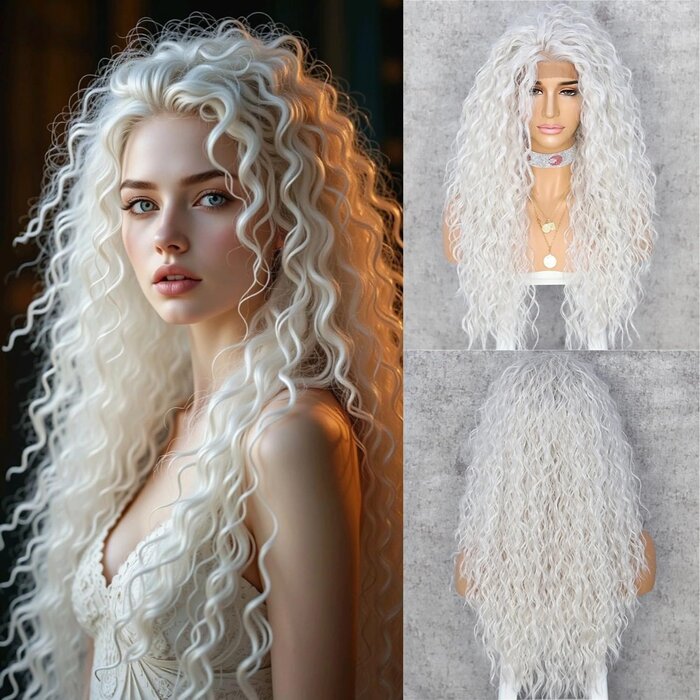 Lockige Lace-Front Perücke, Ombre Blond, 66 cm - Bis zu 33% Rabatt