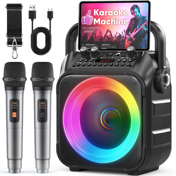 Tragbare Karaoke-Maschine mit 2 Mikrofonen & Disco-Licht - bis zu 34% Rabatt