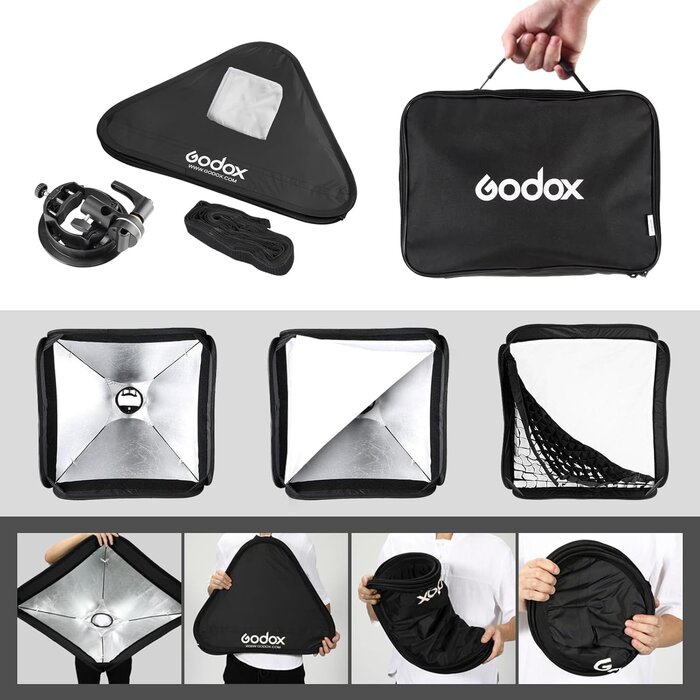 Faltbare Softbox 60x60cm mit S2-Halterung & Wabe - jetzt bis zu 33% sparen