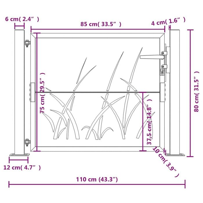 Vidaxl Gartentor Gras-Design 105x80 cm Stahl Anthrazit - bis zu 35% reduziert