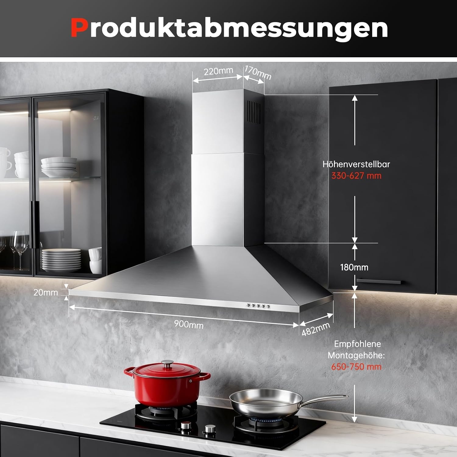 Wand-Dunstabzugshaube 90 cm Edelstahl A+++ - Outlet sparen bis zu 34%