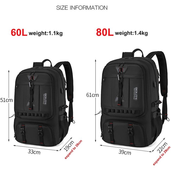 Erweiterbarer Reise-Rucksack 60L-80L | Laptopfach | Wasserabweisend | bis zu 32%