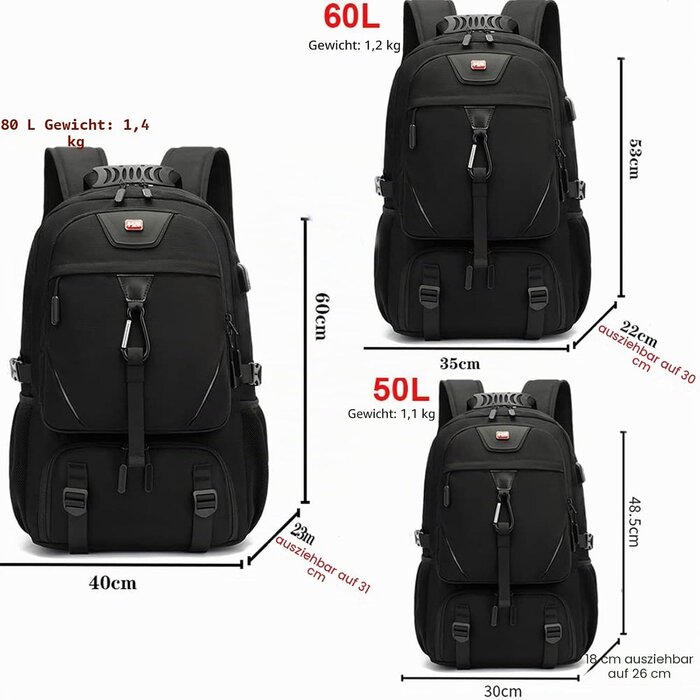 Großer 60L Reiserucksack für 17 Zoll Laptop - Wasserabweisend - Bis zu 33% Rabatt