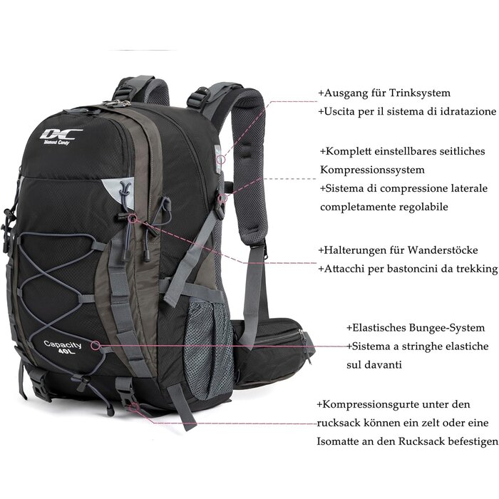 Wanderrucksack 40L, wasserdicht, Schwarz - bis zu 33% reduziert