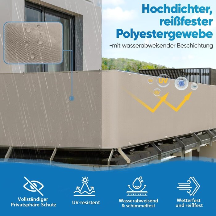 Balkonsichtschutz 90x600 cm Taupe - UV-Schutz - Outlet bis zu 32% reduziert