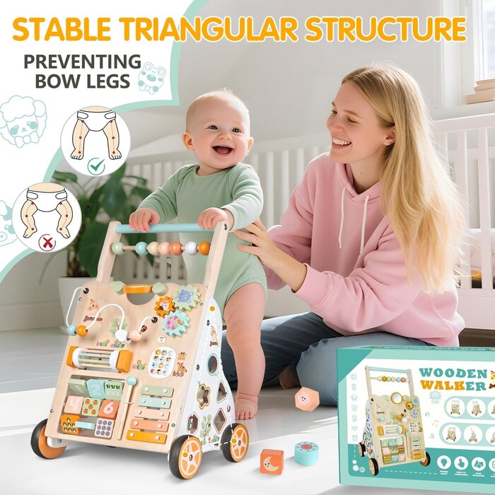 Holz-Lauflernwagen mit Montessori-Aktivitätscenter - Orange, bis zu 29% Rabatt
