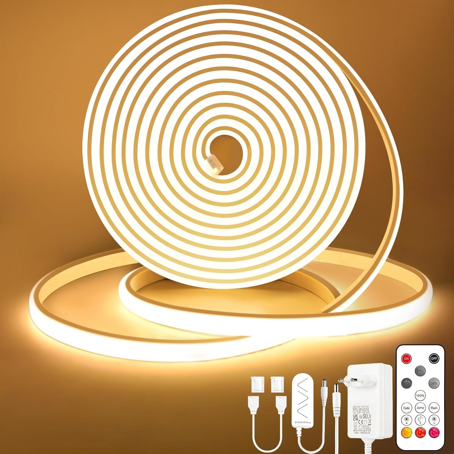 10m COB LED-Streifen Warmweiß IP65 - Dimmbar mit Fernbedienung - Bis zu 34% Rabatt