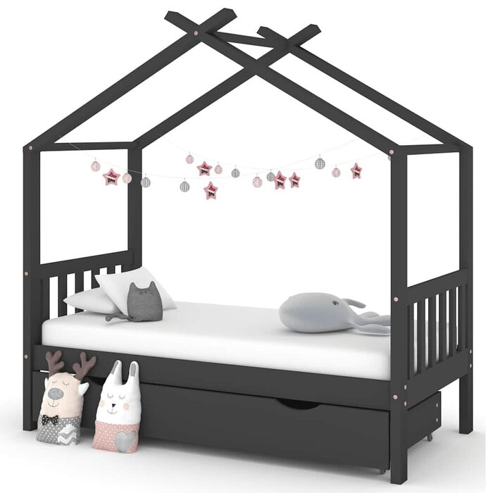 Vidaxl Hausbett Kinderbett 80x160 cm mit Bettkasten - Dunkelgrau - Bis zu 35% Rabatt
