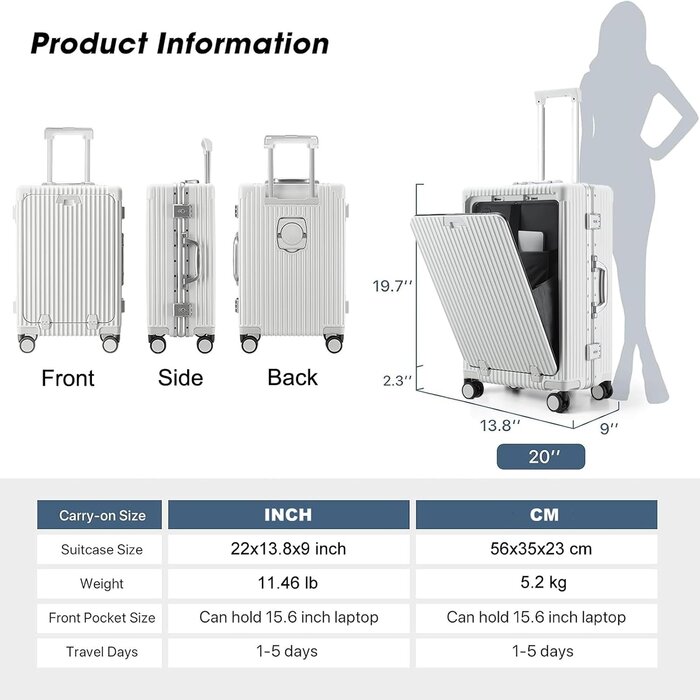 Premium Handgepäckkoffer 20 Zoll - TSA, USB & Aluminiumrahmen - bis zu 35% Rabatt