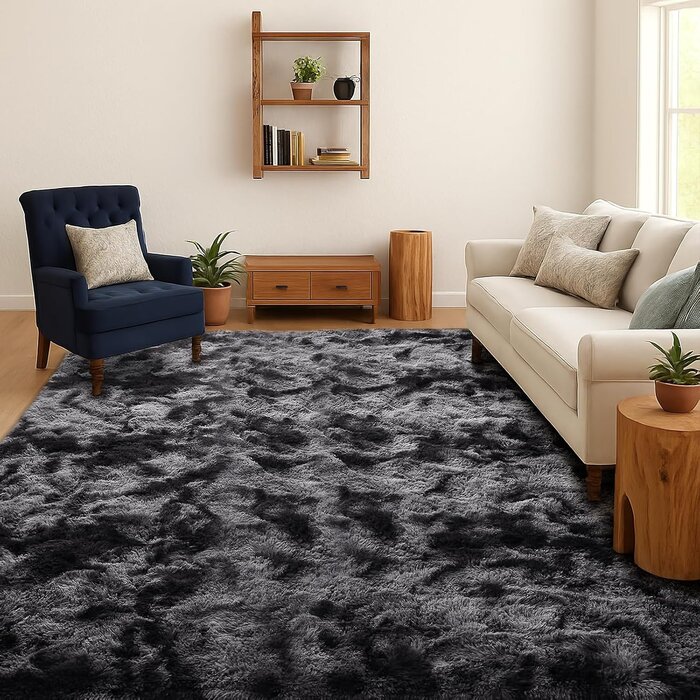 Flauschiger Hochflor Teppich 140x200 cm, Dunkelgrau - bis zu 33% reduziert