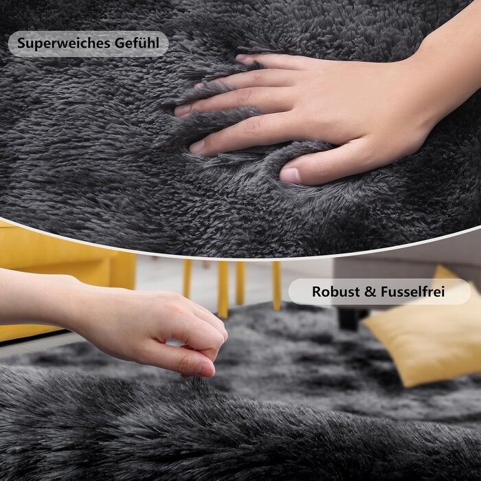 Flauschiger Hochflor Teppich 140x200 cm, Dunkelgrau - bis zu 33% reduziert
