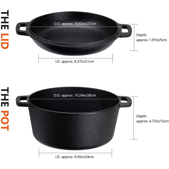 Gusseisen Dutch Oven Set 26 cm - 2-in-1 Topf & Pfanne - bis zu 33% reduziert